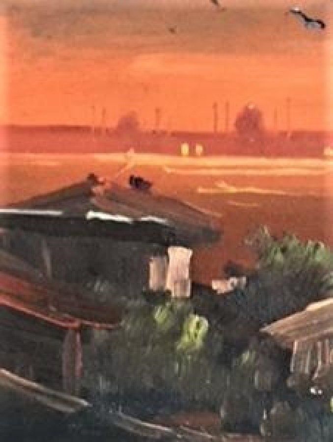 DURALIT ÜZERİNE YAĞLI BOYA  USKUDARDAN  EMİNONUNE BAKIS GÜN BATIMI İMZALI 