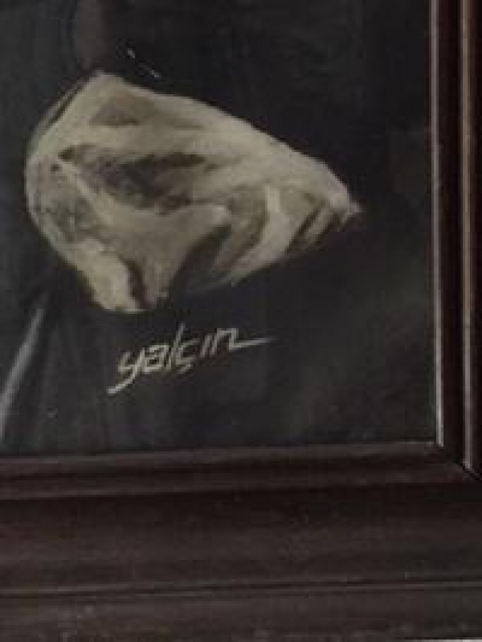 1950 MUSTAFA KEMAL ATATÜRK ÇERÇEVELİ BÜYÜK BOY YALCIN İMZALI OFSET BASKI 