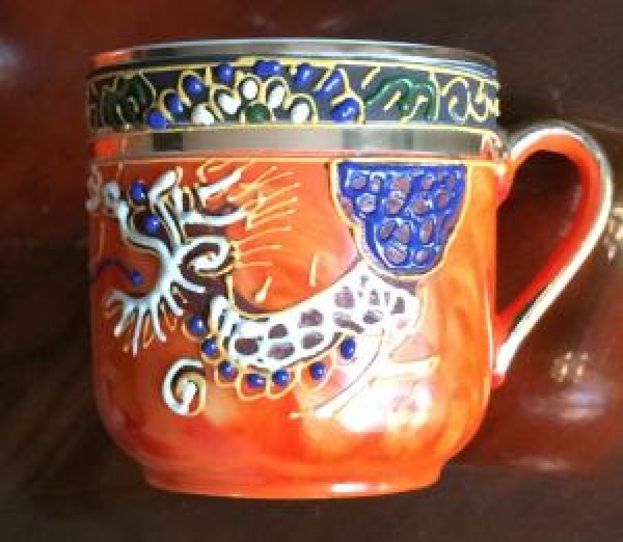 JAPON NAKASIMA PORSELEN EL YAPIMI TAM TAKIM CAY TAKIMI ÜZERİ EL İŞCİK VE KOMPLE MİNELİ 9 PARÇA