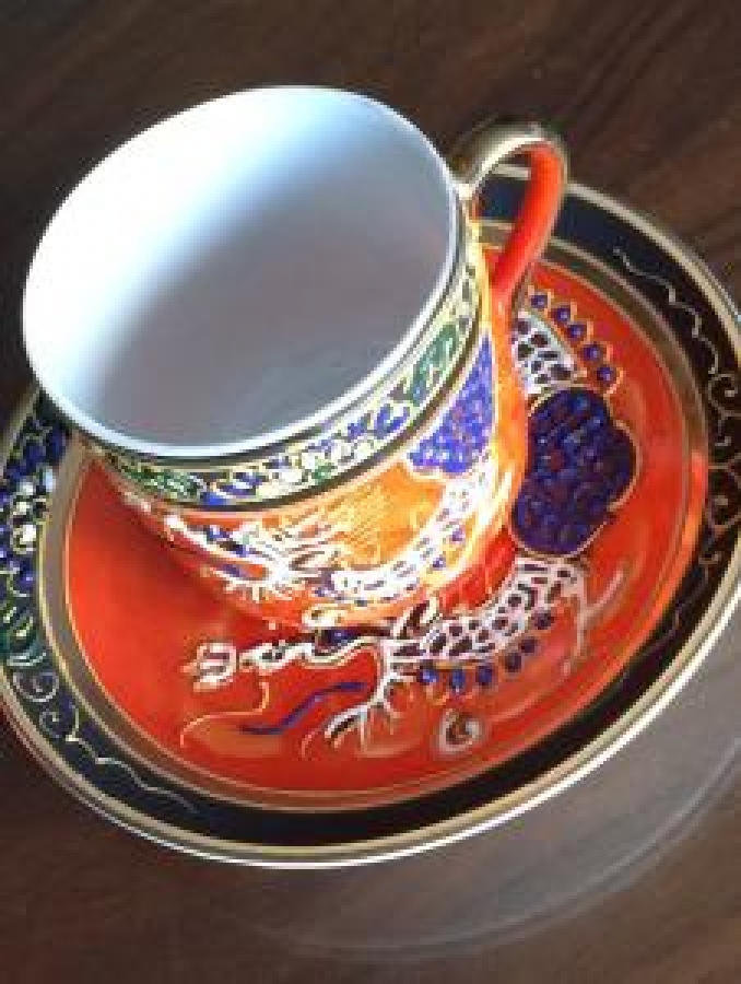 JAPON NAKASIMA PORSELEN EL YAPIMI TAM TAKIM CAY TAKIMI ÜZERİ EL İŞCİK VE KOMPLE MİNELİ 9 PARÇA