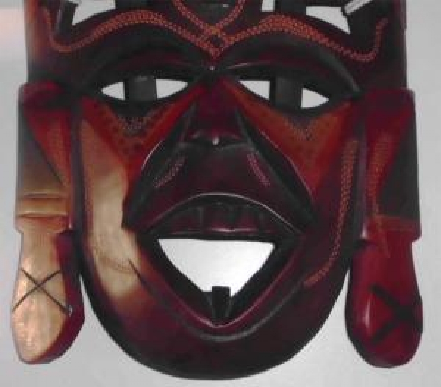 AFRİKA TEMALI AHŞAP EL YAPIMI MASK DÖRT  FAKLI YERLERE BAKAN KAFA BULUNDUGU YERİ KÖTULUKLERDEN KORUYAN MASK