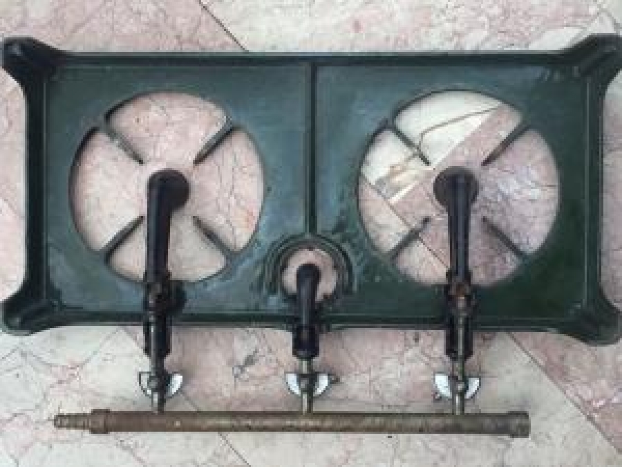 1920 JUNKER & RUH YEŞİL EMAYE DEMİR DÖKÜM 3 GÖZ GAZLI MUTAK OCAK NO: 637 D.R.P KOLEKSİYONLUK