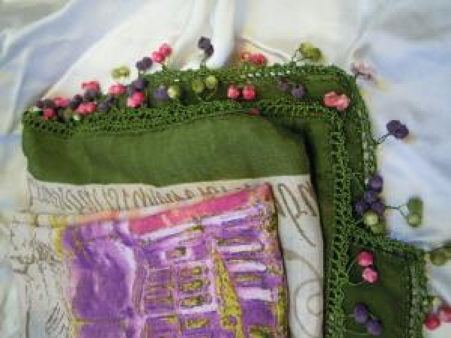 KENARI İSTANBUL HATIRASI BAŞ ÖRTÜSÜ DANTELLİ YAZMA 