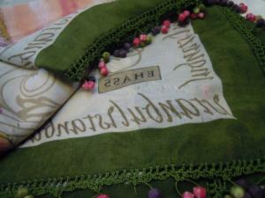 KENARI İSTANBUL HATIRASI BAŞ ÖRTÜSÜ DANTELLİ YAZMA 