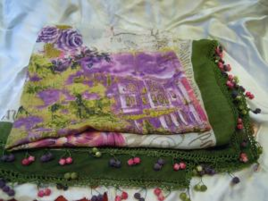 KENARI İSTANBUL HATIRASI BAŞ ÖRTÜSÜ DANTELLİ YAZMA 