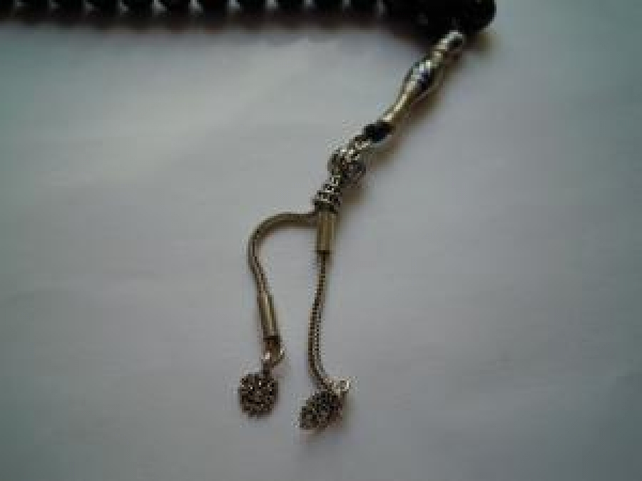 OLTU TAŞLI SİYAH RENKLİ KAKMA İŞLİ EL YAPIMI 33 LÜK TESPİH 