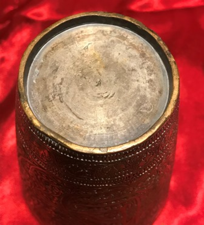 OSMANLI BRONZ ÜZERİ  TURALI TAMAMI KALEM İŞLEMELİ SU BARDAĞI