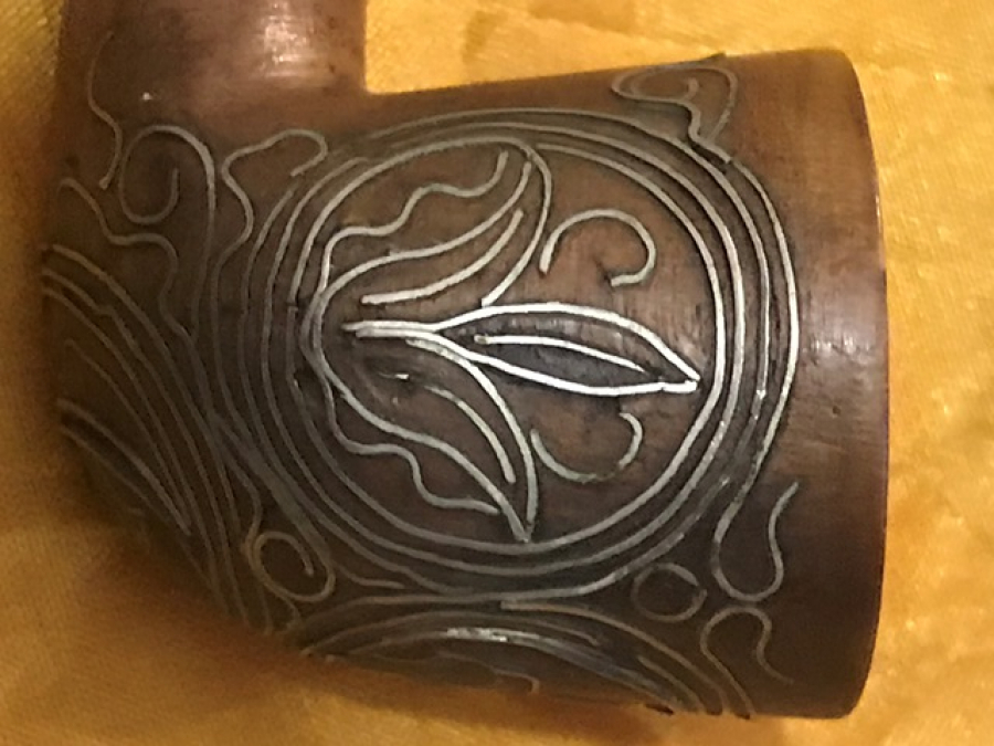 AFYON OSMANLI YADİGAR YAZILI TEL KAKMA İŞLEMELİ TÜTÜN GÜL AGACI PİPO