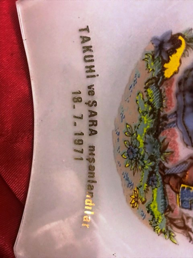 NİKAH ŞEKERİ KABI CAM KÜLLÜK EL BOYAMA GÖK YİĞİT CAM