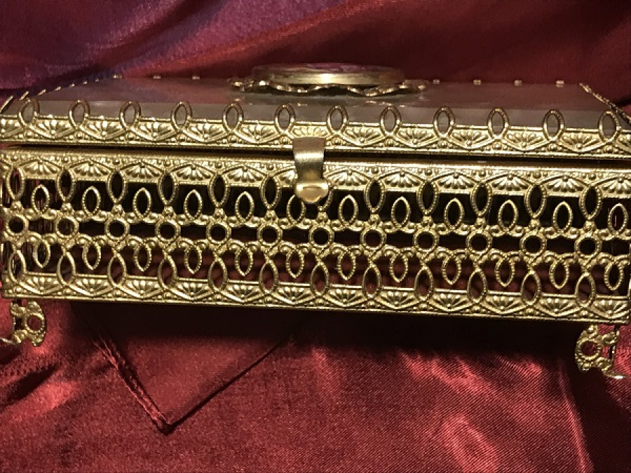 LİMOGES İMZALI AYNA KAPAKLI ALTIN KAPLAMA MÜCEVHER KUTUSU  