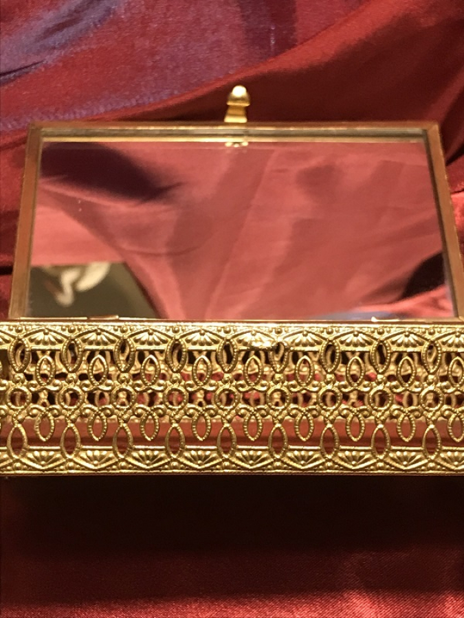 LİMOGES İMZALI AYNA KAPAKLI ALTIN KAPLAMA MÜCEVHER KUTUSU  