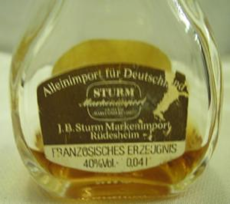 MİNYATÜR İÇKİ ŞİŞESİ KOLEKSİYON CALVADOS CARTE VERTE GILBERT J.B. STURM MARKENIMPORT RÜDESHEİM FRANZOSISCHES ERZEUGNIS 40% VOL. 0,041 