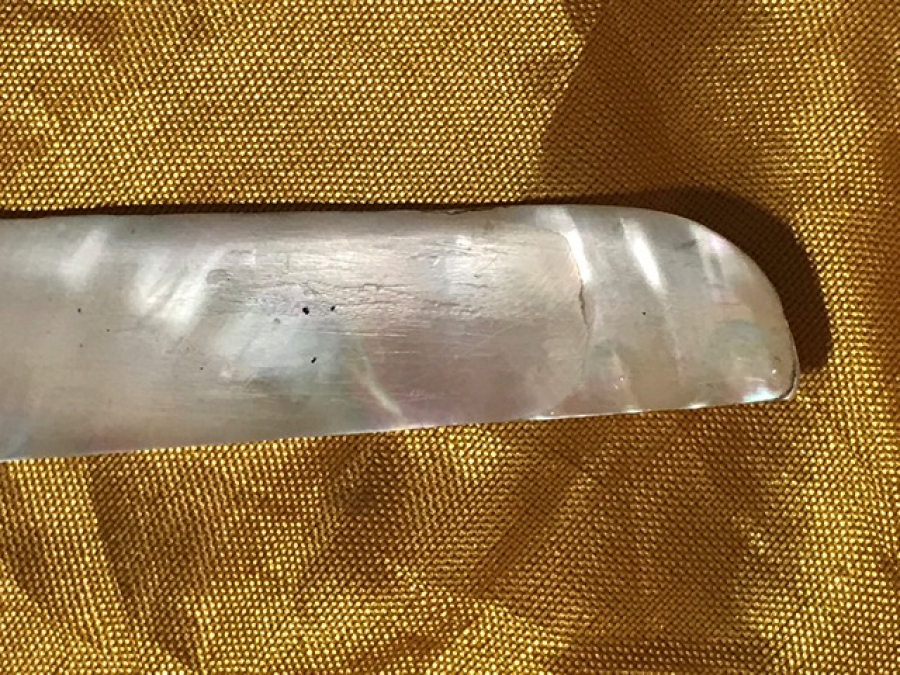 OSMANLI ATATÜRK RESMİ YAZILI BICAK KISMI SEDEFDEN AHŞAP  ZARF AÇACAĞI