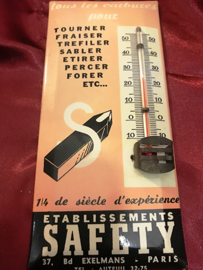 1940 TENEKE ÜZERİ FİRMA REKLAMLI ETABLISSEMENTS SAFETY DERECE  TERMOMETRE 