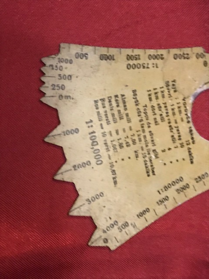 HARİTA MİKYAS ÖLÇÜSÜ TENEKE YÜRÜYÜŞ TAKAT CETVELİ HARİTA ÜZERİNDE ÖLCÜM YAPABİLEN ÖLCÜ CETVEL