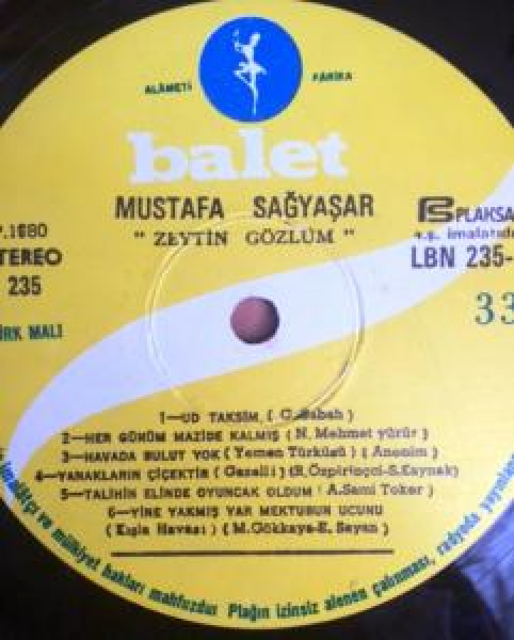 MUSTAFA SAGYAŞAR 33 UZUNCALAR PLAK KENDİ KABINDA ZEYTİN GÖZLÜM 