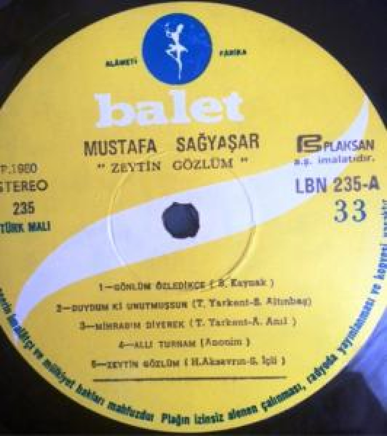 MUSTAFA SAGYAŞAR 33 UZUNCALAR PLAK KENDİ KABINDA ZEYTİN GÖZLÜM 