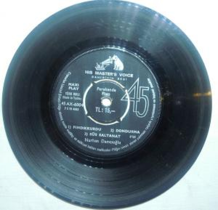 MİNİ LP NURHAN DAMCIOĞLU 1) KABAĞI DA BOYNUMA TAKARIM ; 2) EBEGÜMECİ;SÖZ VE MÜZİK : FEHMİ EGE ; 1) FINDIKKURDU ; 2) DONDURMA ; 3) SÜS SALTANAT NURHAN DAMCIOĞLU 45'LİK YERLİ PLAK 