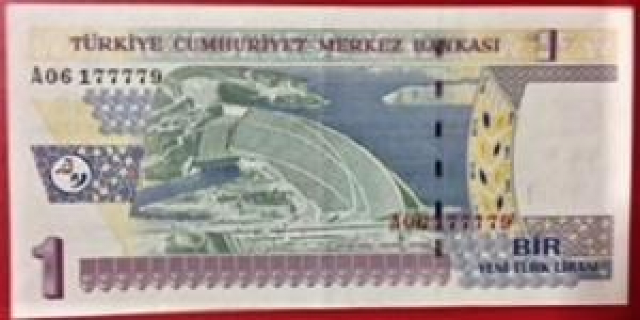 8 EMİSYON ÇİL KAĞIT 1 YENİ TÜRK LİRASI A 06 177779 SENİ NO 