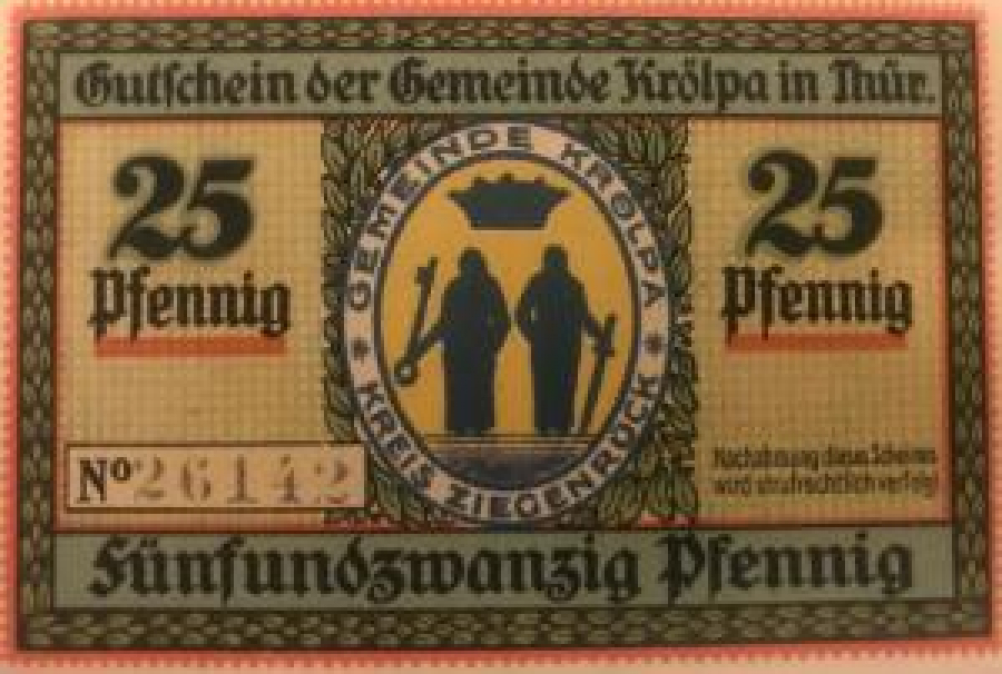 ALMAN NOTGELD KAĞIT PARA ALMANYA TÜRİNGEN KASABASI 25 PFENNİG 31.07.1921 