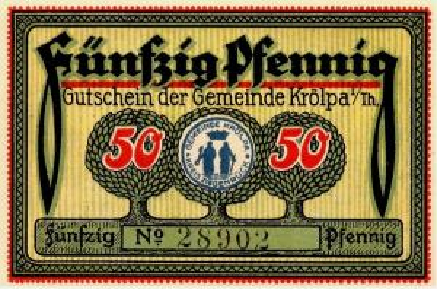 KAĞIT PARA ALMANYA TÜRİNGEN KASABASI 50 PFENNİG 31.07.19 