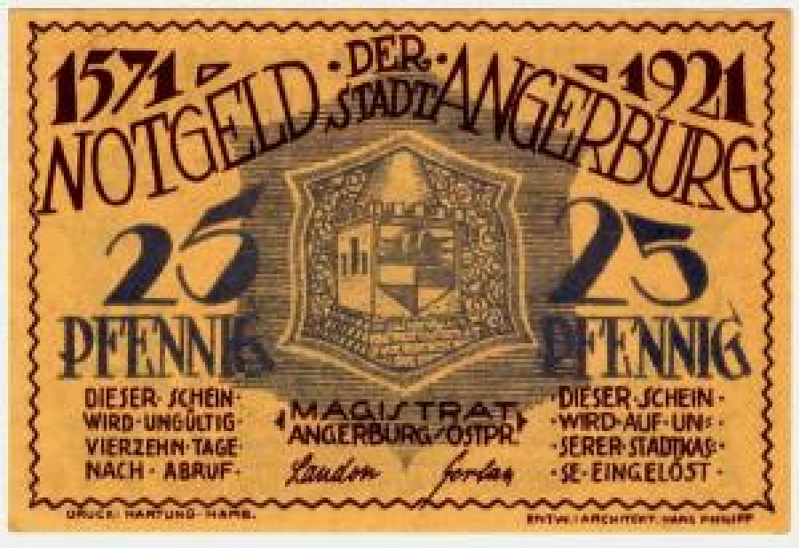 KAGIT PARA NOTGELD KAĞIT PARA ALMANYA ANGERBURG ŞEHRİNİN KURULUŞUNUN 350. YILDÖNÜMÜNE CIKARILAN 25 PFENNİG 1921 TARİHLİ