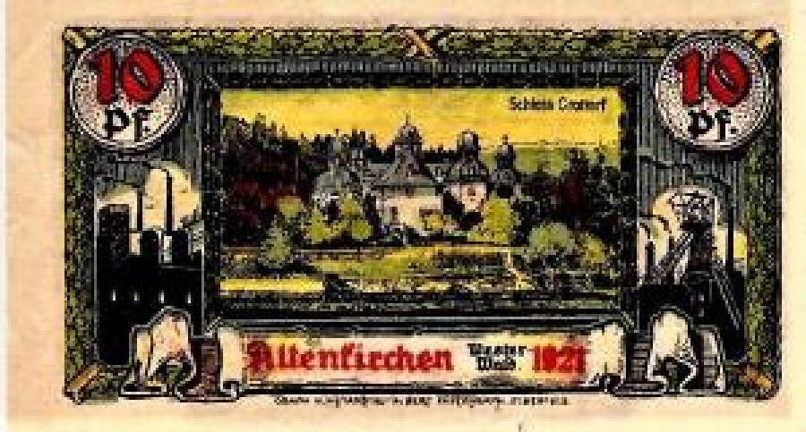 ALMAN NOTGELD KAĞIT PARA ALMANYA TÜRİNGEN KASABASI 10 PFENNİG 31.07.1921. NO: 195052 