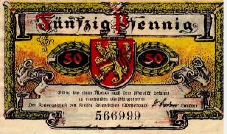 ALMAN NOTGELD KAĞIT PARA ALMANYA TÜRİNGEN KASABASI 25 PFENNİG 447153 