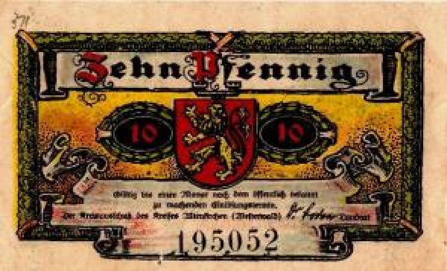 ALMAN NOTGELD KAĞIT PARA ALMANYA TÜRİNGEN KASABASI 50 PFENNİG 31.07.1921. NO: 566999 