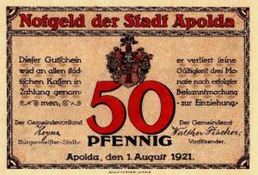 ALMAN NOTGELD KAĞIT PARA ALMANYA TÜRİNGEN KASABASI 50 PFENNİG 31.07.1921 