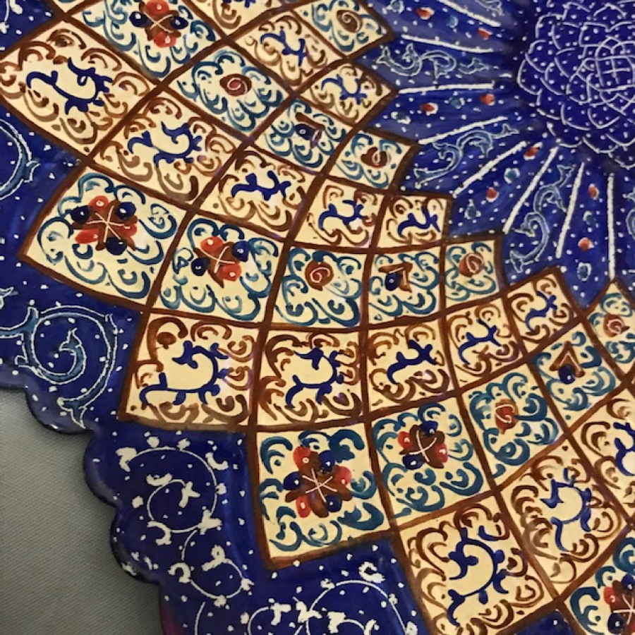 EMAYE ÜZERİ MİNE EL İŞLEMEMLİ DUVAR TABAGI 24 CM CAP 20502 Garaj antik
