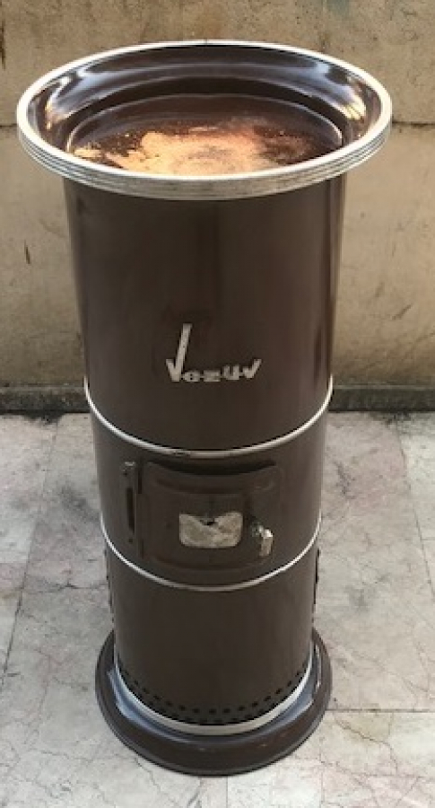 1970 EMAYE VEZÜV GAZ SOBA TİP 101 SERİ NUMARALI TÜRK MALI KAHVERENGİ SIRLI CALIŞAN ISITAN GAZ SOBASI