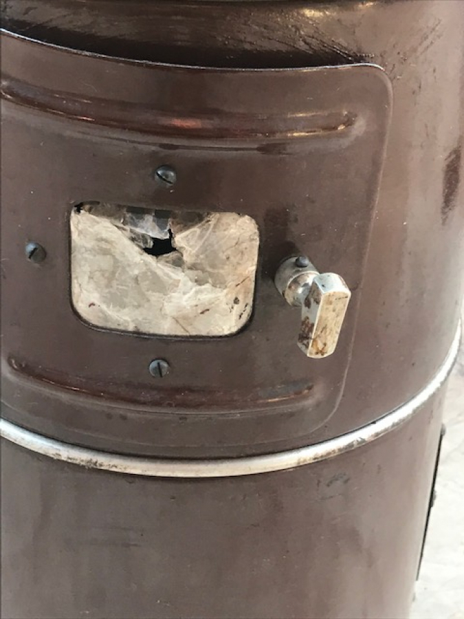 1970 EMAYE VEZÜV GAZ SOBA TİP 101 SERİ NUMARALI TÜRK MALI KAHVERENGİ SIRLI CALIŞAN ISITAN GAZ SOBASI