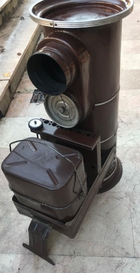 1970 EMAYE VEZÜV GAZ SOBA TİP 101 SERİ NUMARALI TÜRK MALI KAHVERENGİ SIRLI CALIŞAN ISITAN GAZ SOBASI