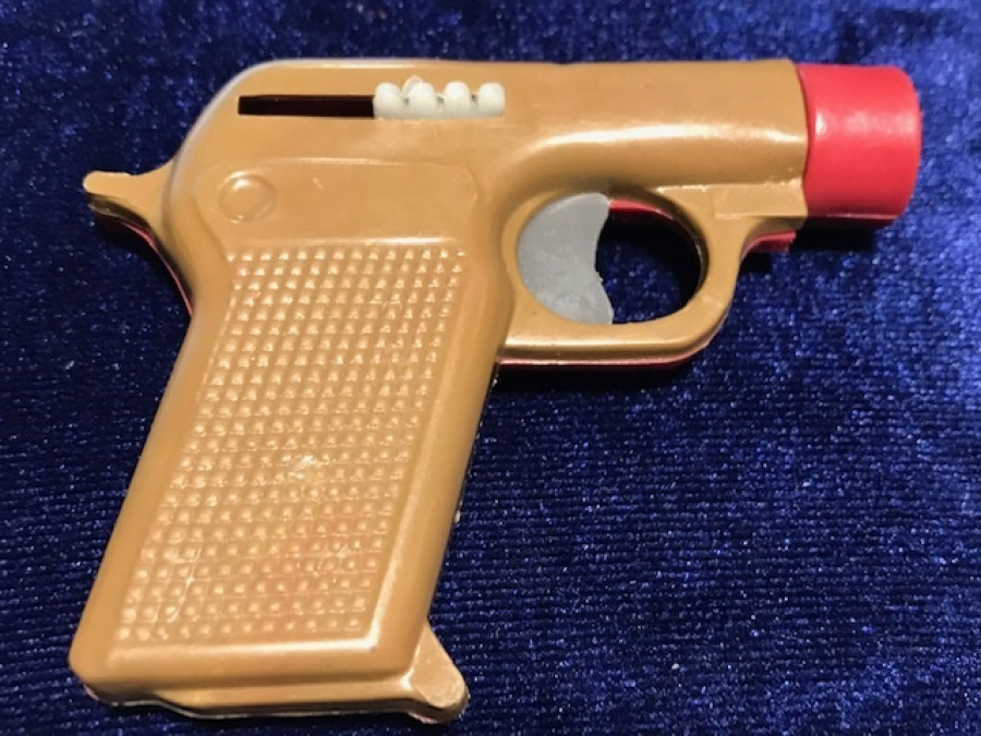 YERLİ 1970 YILI ESKİ ÜRETİMİ FEZA SERT PLASTİK OYUNCAK MANTAR TABANCA KURMALI  MEKANİK 