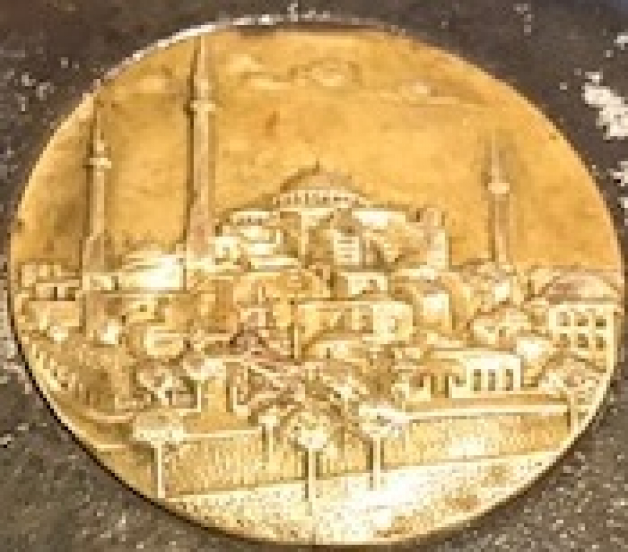 OSMANLI DÖNEMİ GALVANİZ KASA ÜZERİ AYASOFYA CAMİİ TEMALI ASKER İŞİ TÜTÜN CİGARA TABAKASI