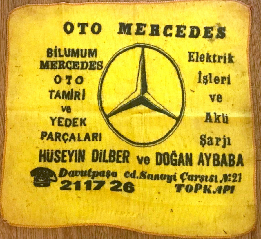 SARI TOZ BEZİ MERCEDEZ ARMALI OTO REKLAMLI TAMİRHANE HEDİYESİ 