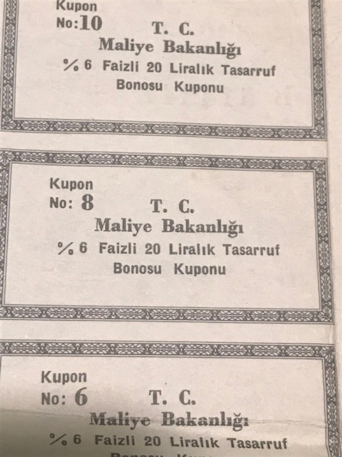 MALİYE BAKANLIGI %6 FAİZLI NAMA YAZILI TASARRUF BONOSU 20 LİRA 1964 MALİ YILI 