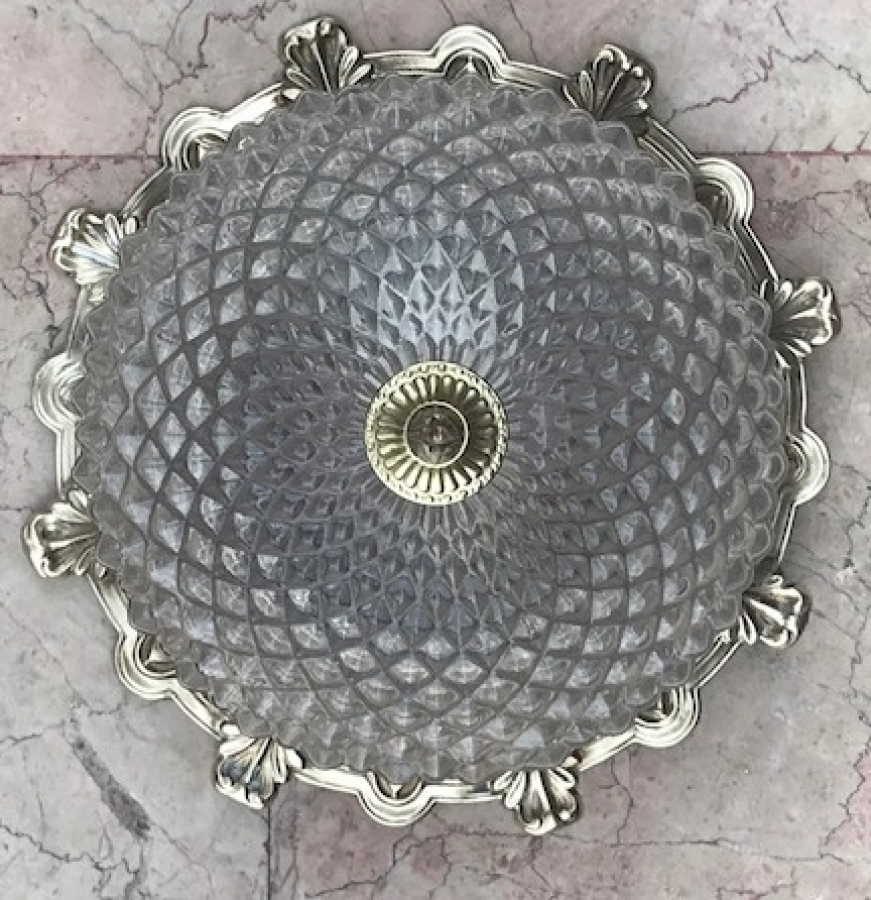 PİRİNC BİLLÜR DAMLA DESEN CAM TAVAN LAMBASI 1960 LAR SORUNSUZ