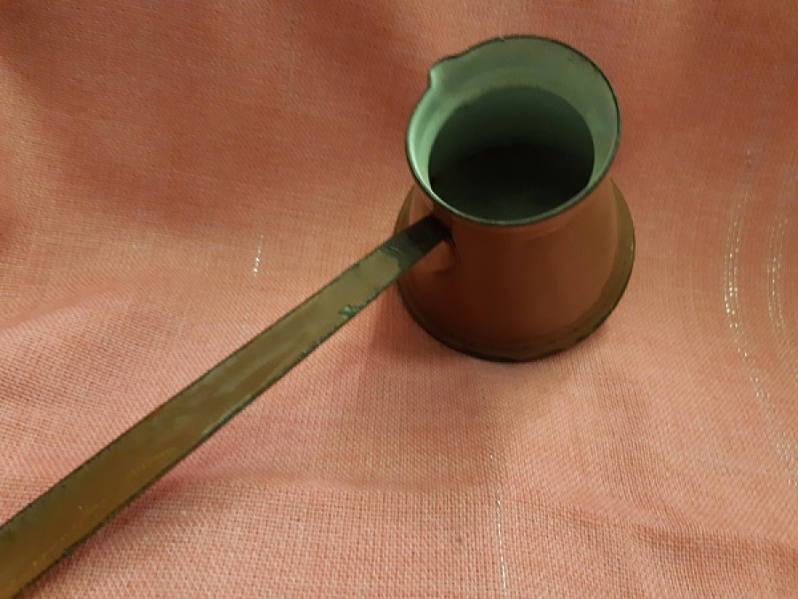 TİRYAKI KULPLU TEK FİNCANLIK EMAYE CEZVE 