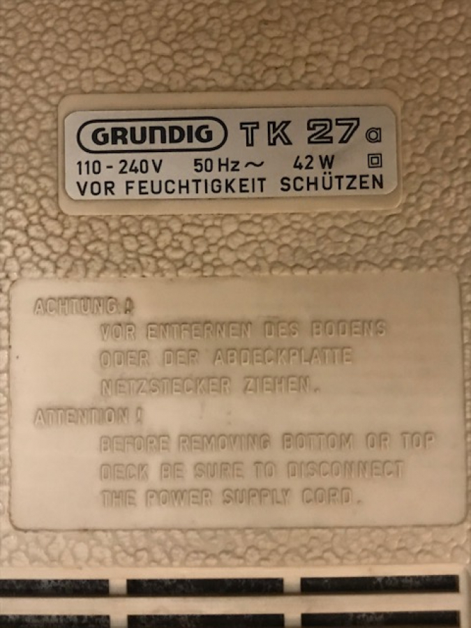 GRUNDIG TK 27 MAKARALI 6 LAMBALI TEYP CALAR ALMAN MALI 220 VOLT