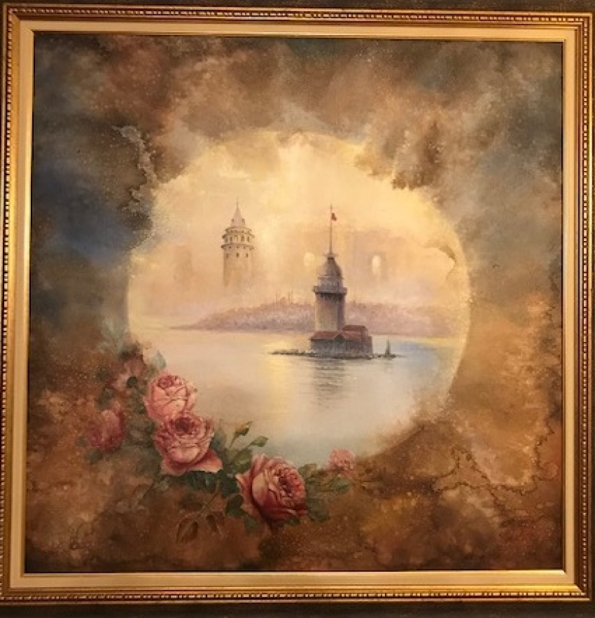 D.1944  O.2024 YAKUP HÜSEYİNZADE İMZALI İSTANBUL TUAL ÜZERİ YAGLI BOYA CALIŞMASI