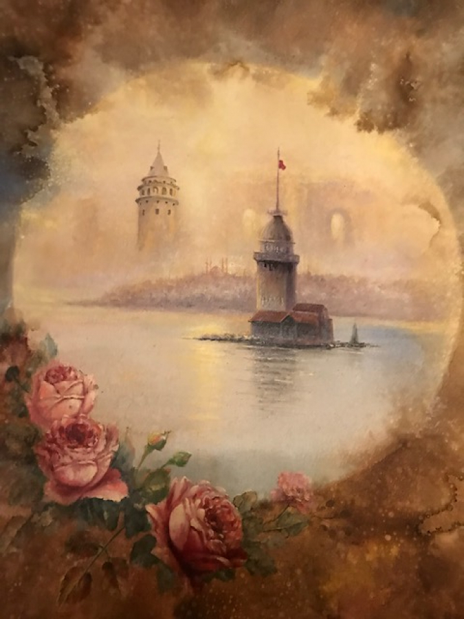 D.1944  O.2024 YAKUP HÜSEYİNZADE İMZALI İSTANBUL TUAL ÜZERİ YAGLI BOYA CALIŞMASI