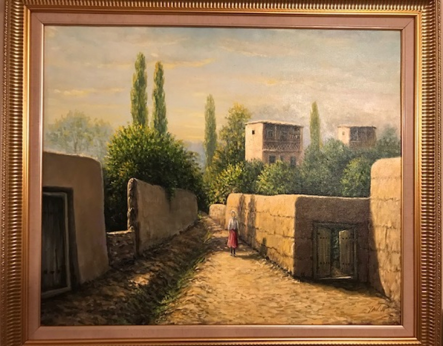 D.1944 O.2024 YAKUP HÜSEYİNZADE İRANLI ACEDEMİSYEN HOCANIN KÖYÜM CALIŞMASI TUAL YAGLI BOYA