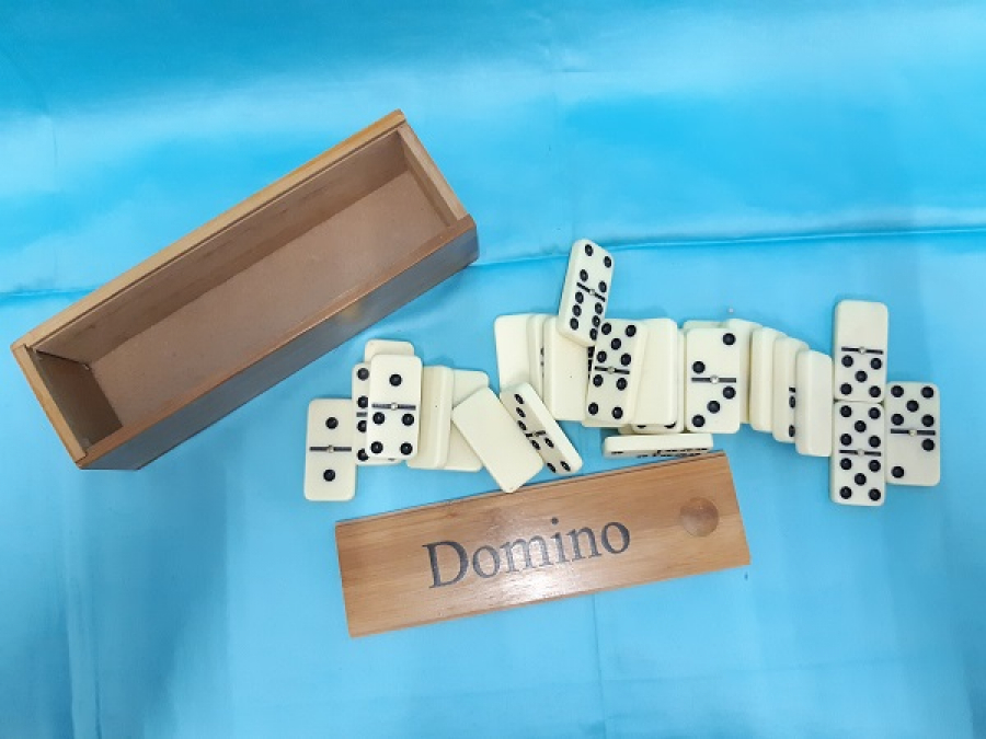 DOMİNO OYUN AHŞAP KUTUSUNDA TAM TAKIM KEMİKDEN YAPILMA 