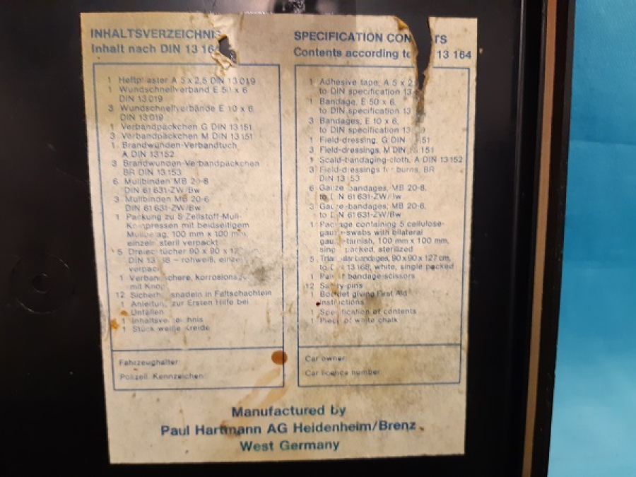 FIRST AID KIT PREMIER SECOURS MADE İN GERMANY MERCEDES BAGAJ İLK YARDIM KUTUSU