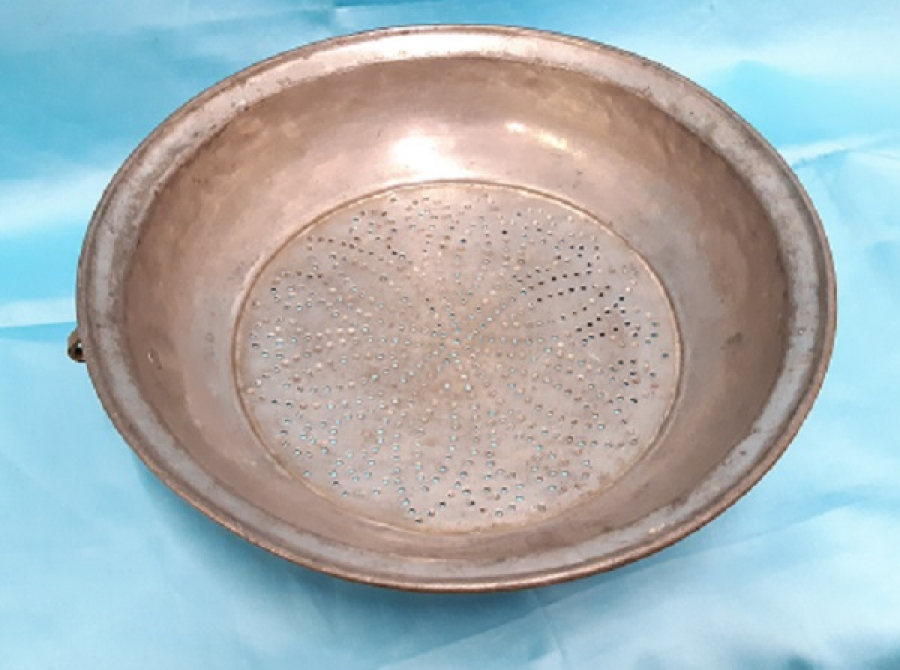 OSMANLI DÖVME EL YAPIM BAKIR KALAYLI KULPLU DELİKLİ KEVGİR 