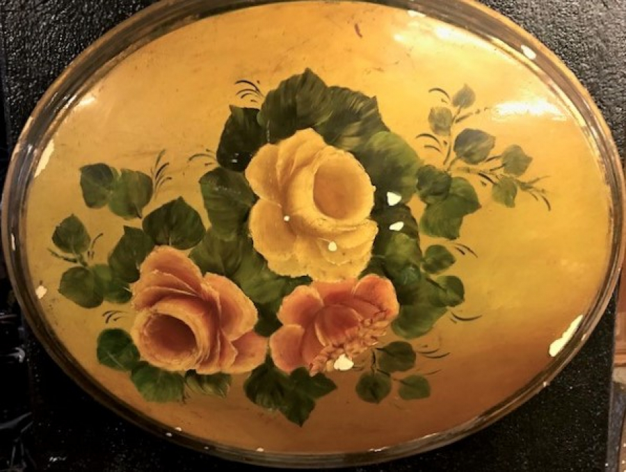 OVAL KOPLİKE  3 GÜL AHŞAP EL YAGLI BOYA 