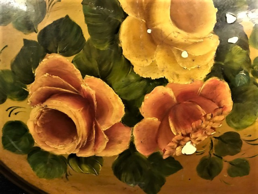 OVAL KOPLİKE  3 GÜL AHŞAP EL YAGLI BOYA 