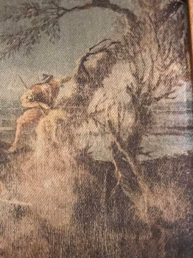 1960 ALTIN YALDIZ  AHŞAP MASİF CERCEVE İCERSİNDE BEZ İPEK ÜZERİNE BASKI RESİM